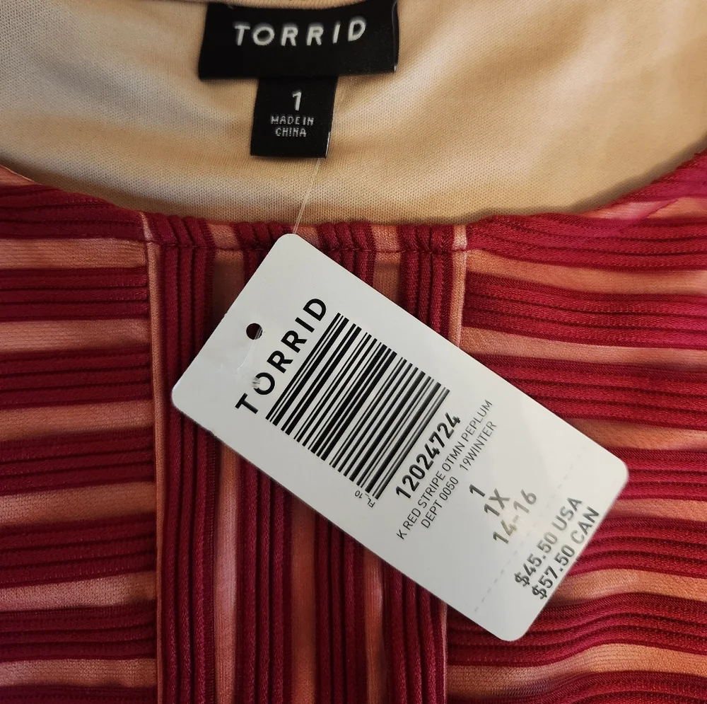Torrid Sleeveless Striped Red Layered Pull Over Top 1x P2P 20.5" NWT - Picture 3 of 5